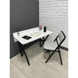 Buse Çalışma Masası Ofis Bilgisayar Masası + Katlanır Sandalyeli 103 cm Metal Siyah Ayak - Beyaz - Mavi - 103 x 52 x 96