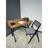 Buse Çalışma Masası Ofis Bilgisayar Masası + Katlanır Sandalyeli 103 cm Metal Siyah Ayak - Ceviz - 103 x 52 x 96