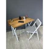 Buse Çalışma Masası Ofis Bilgisayar Masası + Katlanır Sandalyeli 103 cm Metal Siyah Ayak - Ceviz - Beyaz - 103 x 52 x 96