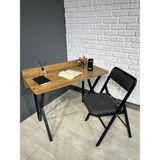 Buse Çalışma Masası Ofis Bilgisayar Masası + Katlanır Sandalyeli 103 cm Metal Siyah Ayak - Ceviz - Gri - 103 x 52 x 96