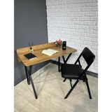 Buse Çalışma Masası Ofis Bilgisayar Masası + Katlanır Sandalyeli 103 cm Metal Siyah Ayak - Ceviz - Siyah - 103 x 52 x 96
