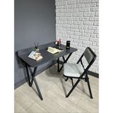 Buse Çalışma Masası Ofis Bilgisayar Masası + Katlanır Sandalyeli 103 cm Metal Siyah Ayak - Mavi - Gri - 103 x 52 x 96