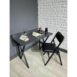 Buse Çalışma Masası Ofis Bilgisayar Masası + Katlanır Sandalyeli 103 Cm Metal Siyah Ayak