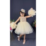 Buse & Eylül Bebe Altın Ponpon Kollu Pullu Kız Çocuk Abiye - Sarı - 6 Yaş