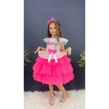 Buse & Eylül Bebe Barbie Beyaz Taçlı Kız Çocuk Doğum Günü Parti Elbisesi Abiye - 4 Yaş