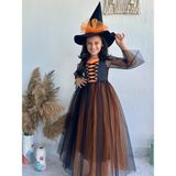 Buse & Eylül Bebe Kız Çocuk Cadı Kostümü - 6 Yaş - Turuncu