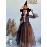 Buse & Eylül Bebe Kız Çocuk Cadı Kostümü - Turuncu - 5 Yaş