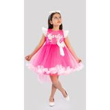 Buse & Eylül Bebe Pembe Barbie Kız Çocuk Kuyruklu Taçlı Doğum Günü Parti Elbisesi - 2 Yaş