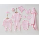 Buse & Eylül Bebe Pembe Güpürlü 10 Parça Kız Bebek Hastane Çıkışı Takımı - 0 - 3 Ay