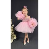 Buse & Eylül Bebe Pembe Ponpon Kollu Pullu Kız Çocuk Abiye - 9 Yaş