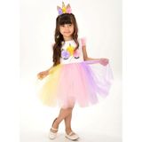 Buse & Eylül Bebe Unicorn Taçlı Rengarenk Kız Çocuk Parti Elbisesi - 6 Yaş - Çok Renkli