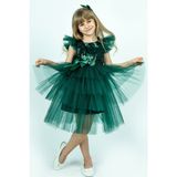 Buse & Eylül Bebe Yeşil Pullu Kız Çocuk Parti Elbisesi - 8 Yaş