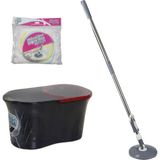 Buse Temizlik Seti( Shrinkli) Mikrofiber Mop Başlığı+Mop Sapı+Mop Plate+Döner Hazneli Kova - Gri