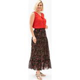 Buse Vual Uzun Yazlık Etek Tomurcuk Desen Siyah 6162 - 2XL - 3XL