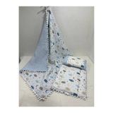BUSEBABYHOME Mavi , Muslin Ve Ponponlu Alt Açma , Yastık Ve Battaniye 3'lü Set