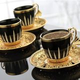 Busem Hediyelik 12 Parça Türk Yunan Arap Kahvesi Espresso Fincan Tabağı Porselen Set (Altın)