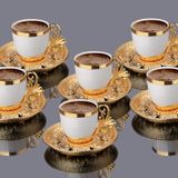 Busem Hediyelik 12 Parça Türk Yunan Arap Kahvesi Espresso Fincan Tabağı Porselen Set (GÜMÜŞ)