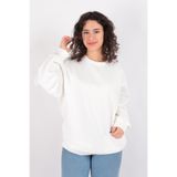 BUSEM Kadın Ekru Sweatshirt, Bisiklet Yaka, Uzun Kol, L Beden