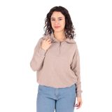 BUSEM Kadın Fermuarlı Sweatshirt, Koyu Bej, L