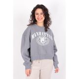 BUSEM Kadın Gri Sweatshirt, Bisiklet Yaka, Uzun Kol, Oversize, S Beden