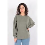 BUSEM Kadın Haki Sweatshirt, Bisiklet Yaka, Uzun Kol, S-M