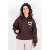 BUSEM Kadın Kapüşonlu Oversize Sweatshirt, Acı Kahve, XS-S