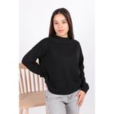 BUSEM Kadın Siyah Sweatshirt, Bisiklet Yaka, Uzun Kol, Oversize, L Beden