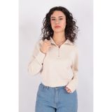 BUSEM Kadın Taş Renk Fermuarlı Sweatshirt, L Beden