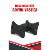 Bushora RENAULT CAPTUR UYUMLU ARAÇ-OTO SİYAH DERİ MAVİ DİKİŞLİ BOYUN DESTEK YASTIĞI