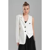 Büşra Ayhan Asimetrik Tek Kol Blazer Ceket - Beyaz