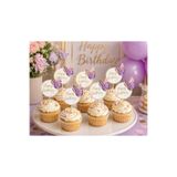 Büşra Süsleme Happy Bırdday Mor Kelebekli Doğum Günü Kürdanı ,pasta Süsü 15 'li