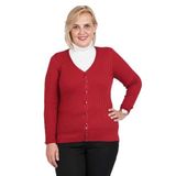 Büşra Triko V Yaka Düğmeli Hırka, XL, 8039920217258, KIRMIZI, Kadın