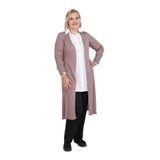 Büşra Triko Vizon Önü Açık Yırtmaç Detaylı Uzun Hırka, L, 8039920217259, VİZON, Kadın