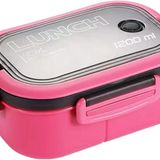Busstier 1200 ml 2 Katlı 6 Bölmeli BPA'sız PP Plastik Sefer Tası ve Beslenme Çantası - Hava Kilitli Bento Lunch Box, Çatal ve Kaşık Dahil (Pembe)
