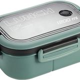 Busstier 1200 ml 2 Katlı 6 Bölmeli BPA'sız PP Plastik Sefer Tası ve Beslenme Çantası - Hava Kilitli Bento Lunch Box, Çatal ve Kaşık Dahil (Yeşil)