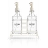 Busstier 2'li Stantlı Ekru Sıvı Sabunluk Seti, Mutfak ve Banyo İçin Tezgah Üstü Pompalı Sabun ve Deterjan Dispenseri, 500 ml x 2