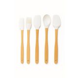 Busstier 5’li Silikon Spatula Seti Bambu Saplı Mutfak Gereçleri Isıya Dayanıklı Yapışmaz Hamur Karıştırıcı Pasta Fırçası Kaşık Spatula Seti Kolay Temizlenen Sağlıklı Pişirme Araçları (Bej)