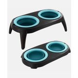 Busstier İkili Katlanabilir Evcil Hayvan Mama Kabı ve Standı Taşınabilir Silikon Mama ve Su Kabı Seti Kedi ve Köpekler İçin Seyahat Dostu