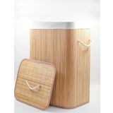 Busstier Katlanabilir Bambu Çamaşır Sepeti, Kapaklı, İç Astar, Taşıma Kulplu, 66 Litre