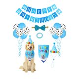 Busstier Köpek Kedi Doğum Günü Seti Bandana Şapka Afiş Parti Dekorasyonu, Şapyon Tasma Aksesuarı, Erkek ve Dişi Evcil Hayvanlar İçin (Mavi)