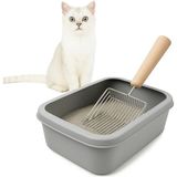 Busstier Metal Geniş Izgaralı Kedi Kumu Küreği Ahşap Saplı Ergonomik Kedi Tuvaleti Temizleme Aparatı - 27 cm - Gri