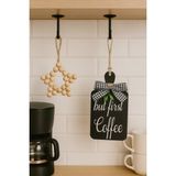But First Coffee Kahve Köşesi Iskandinav Mutfak Dolap Süsü & Ahşap Yıldız 2'li Set - Siyah