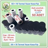 Butek 56X16; 50 Adet Rulo; Termal Yazar Kasa Pos Rulosu, Yazar Kasa Fişi - 56mmX16m