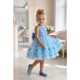 Buti Kız Çocuk Turkuaz Payetli Volanlı Tüllü Prenses Abiye Elbise 1-6 Yaş