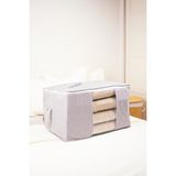 Buti Pencereli Gri Çizgili Kazak Hurcu - 45 x 40 x 30 cm Dayanıklı Saklama Çantası 10263 - Gri - Bej - 1 Adet
