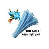 Butik 100 Adet Buz Mavisi Şönil, Çiçek Yapımına Uygun Tüylü Tel, 30 Cm 6mm