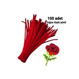 Butik 100 Adet Kırmızı Şönil, Çiçek Yapımına Uygun Tüylü Tel, 30 Cm 6 Mm