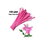Butik 100 Adet Şeker Pembe Şönil, Çiçek Yapımına Uygun Tüylü Tel, 30 Cm 6mm