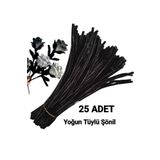 Butik 25 Adet Siyah Şönil, Çiçek Yapımına Uygun Tüylü Tel, 30 Cm 6 Mm