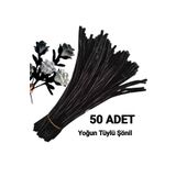 Butik 50 Adet Siyah Şönil, Çiçek Yapımına Uygun Tüylü Tel, 30 Cm 6 Mm